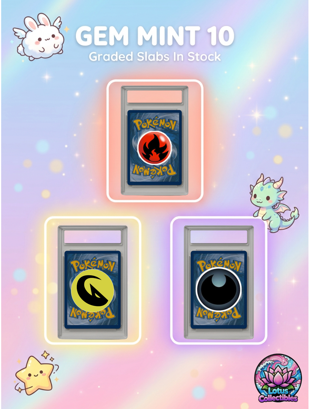 Graded Pokémon Mystery Slab — Guaranteed PSA/BGS/CGC Grade 10 | Dark, Fire & Dragon Types